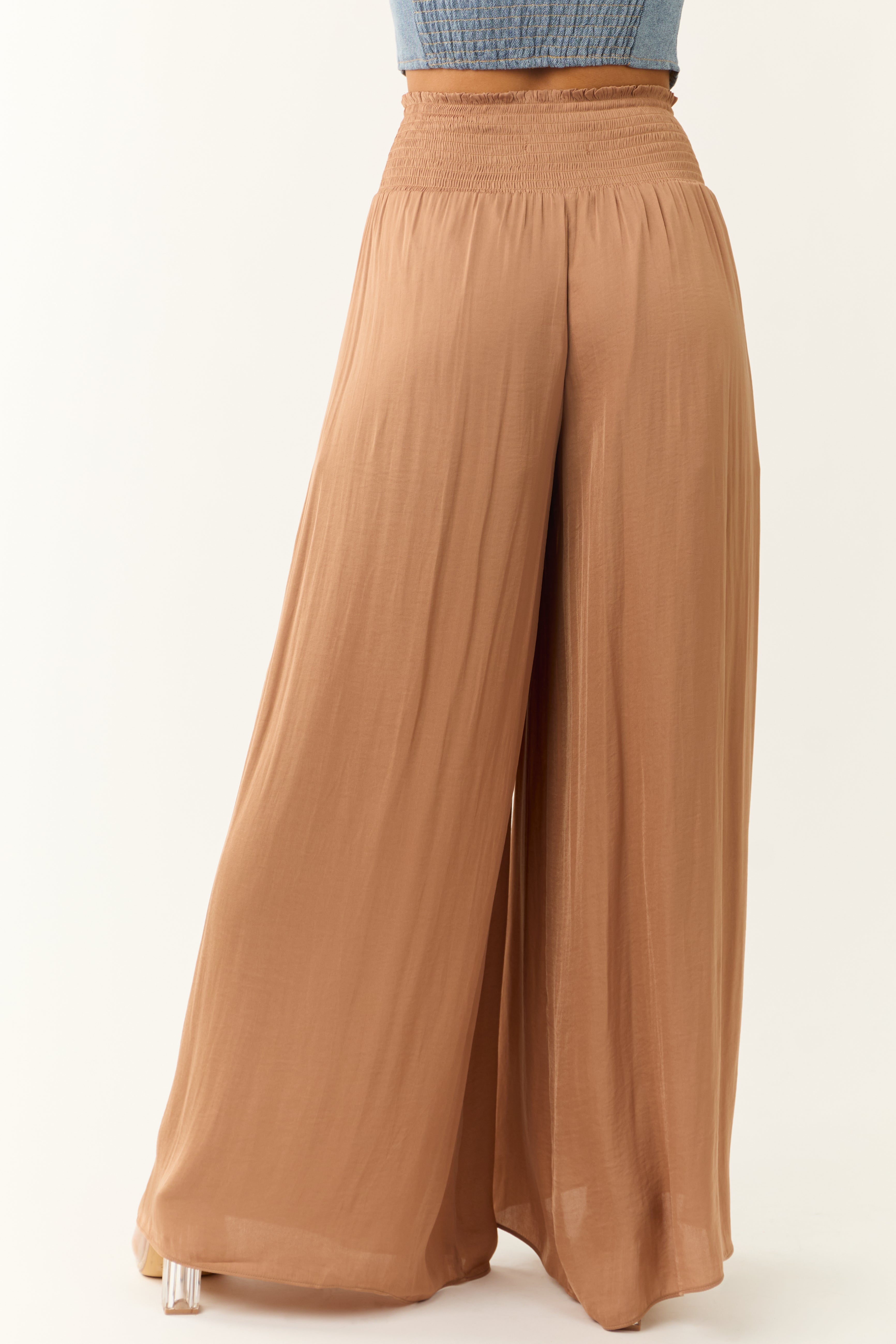 Brown Wide LegSmocked High Rise Pants