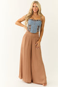 Brown Wide LegSmocked High Rise Pants