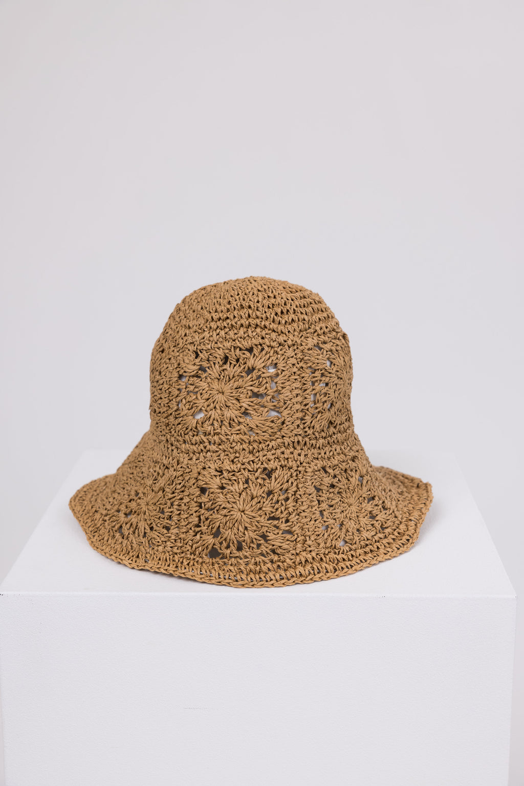 Brown Patterned Straw Bucket Hat