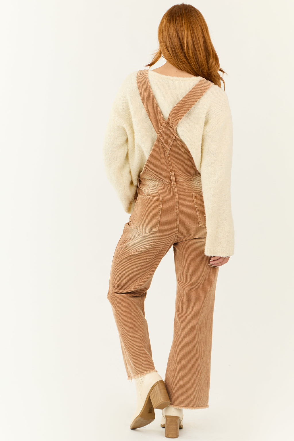 Brown Washed Wide Leg Corduroy Overalls