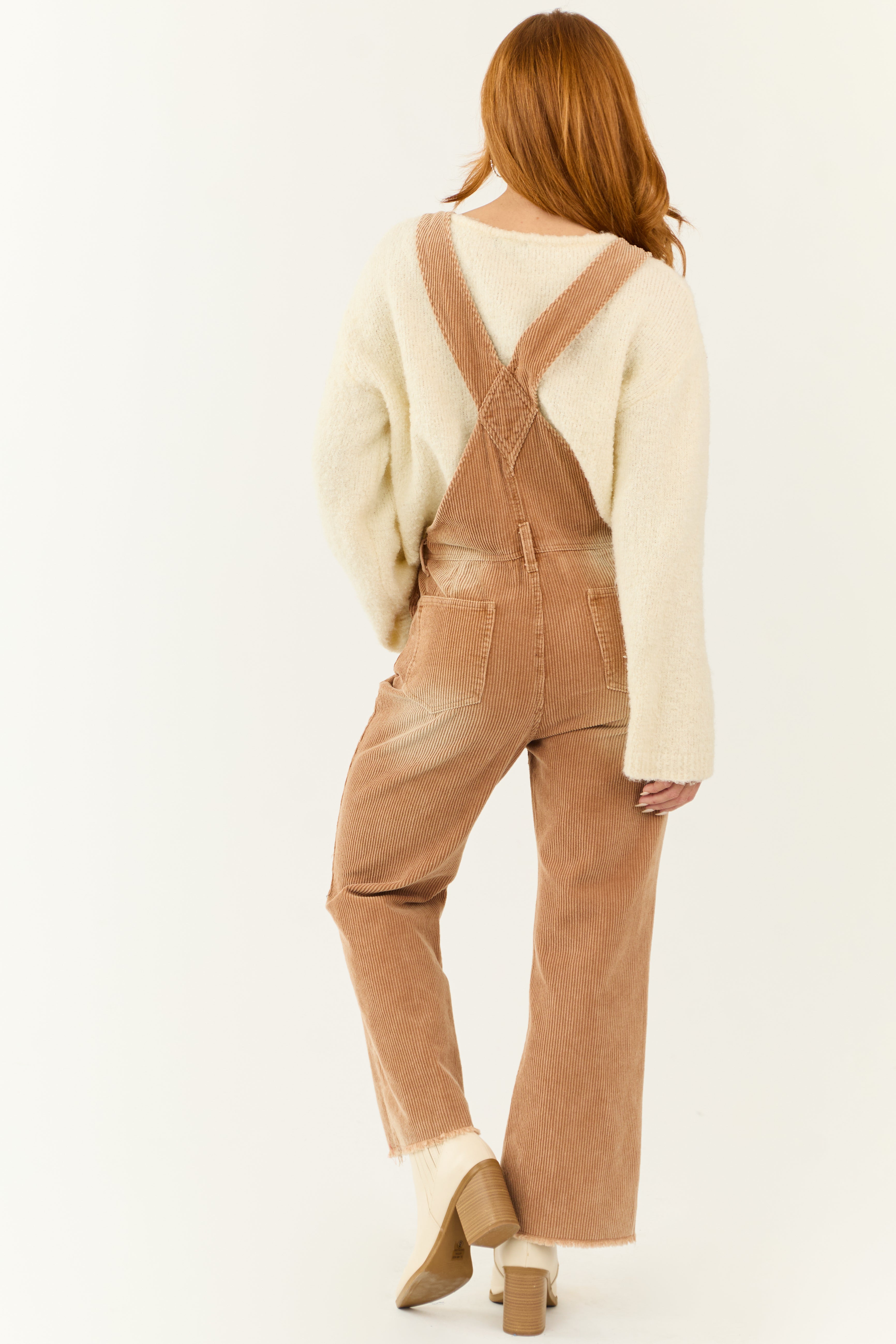 Brown Washed Wide Leg Corduroy Overalls