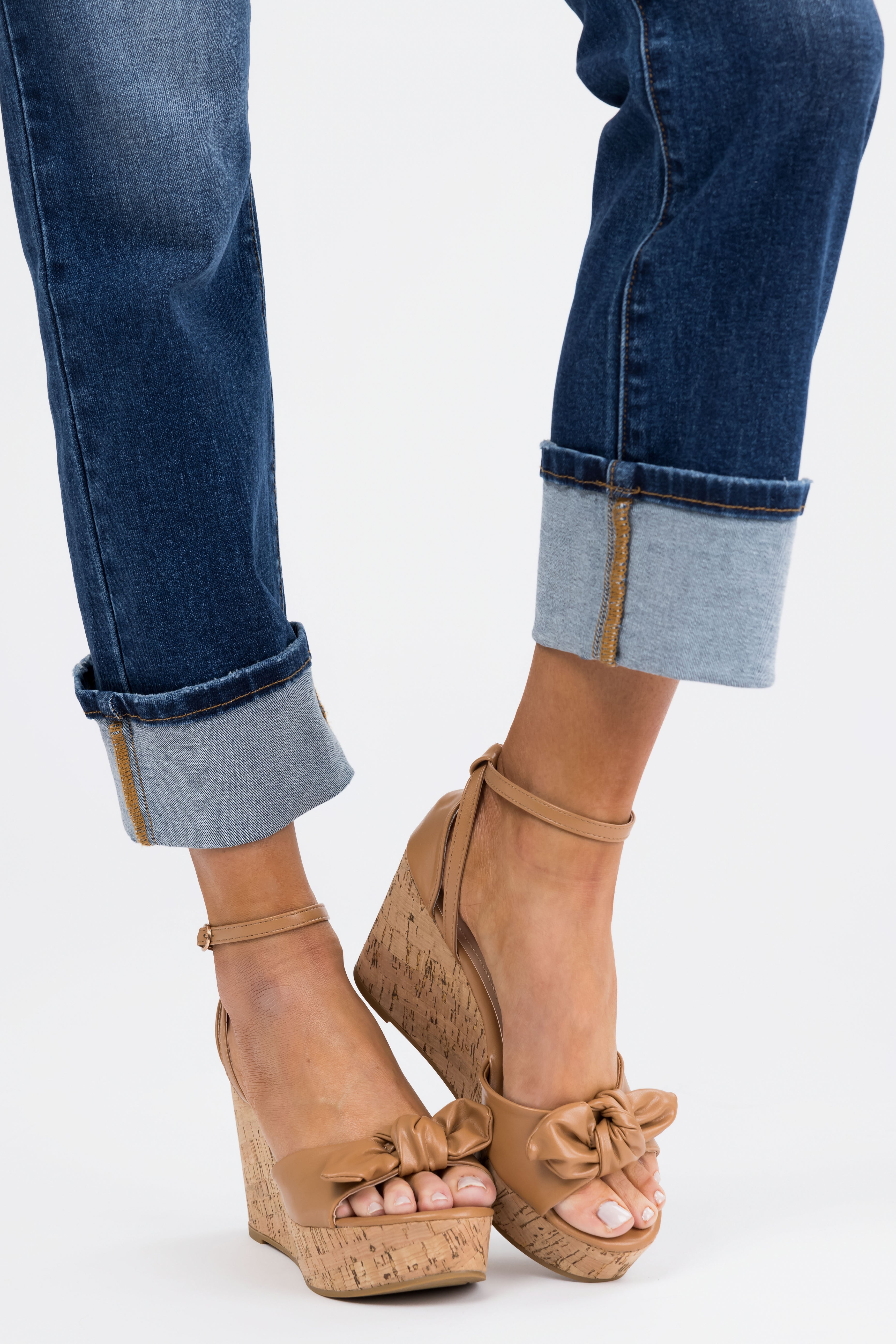 Brown Bow Open Toe Wedges