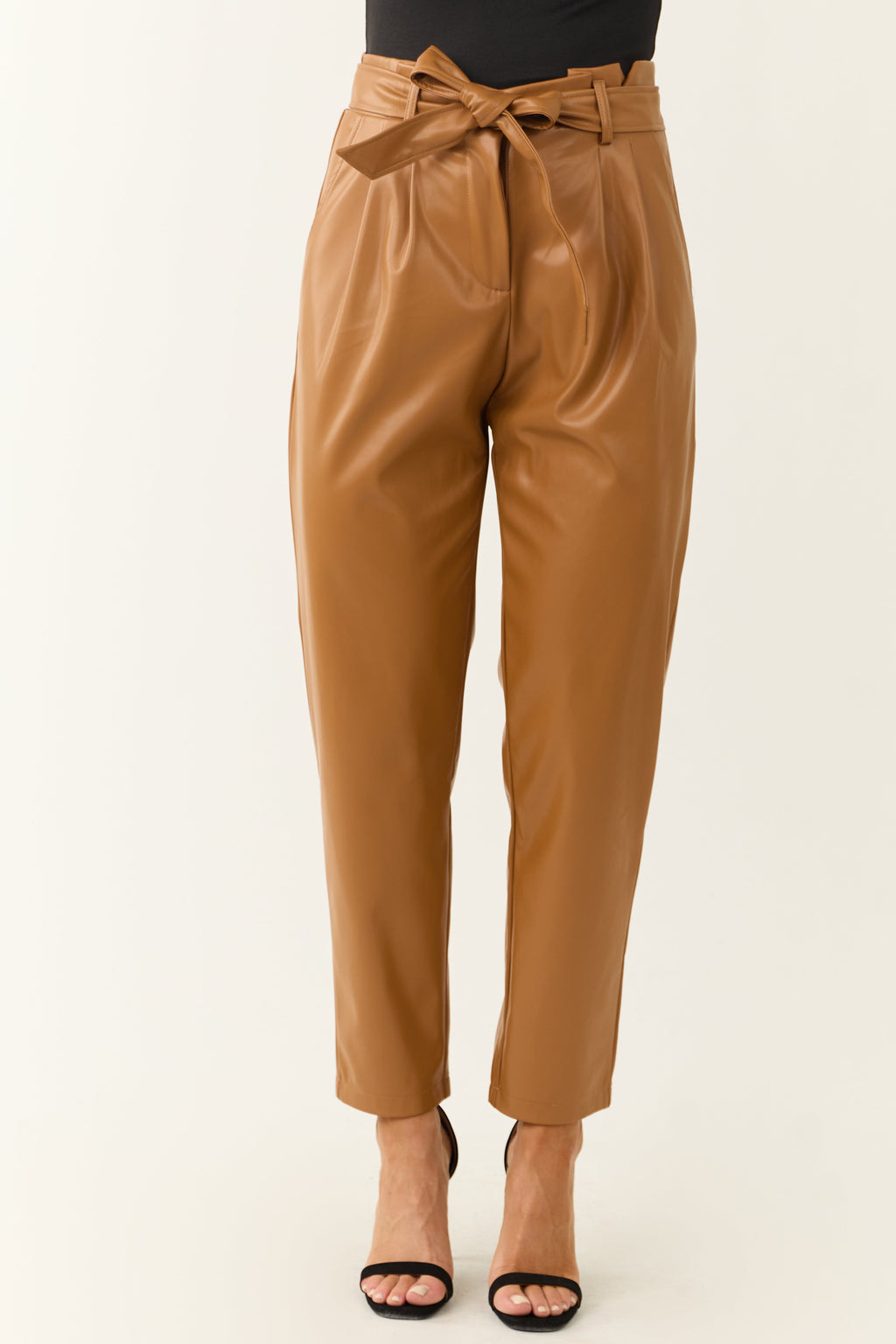 Brown Faux Leather Straight Leg Pants