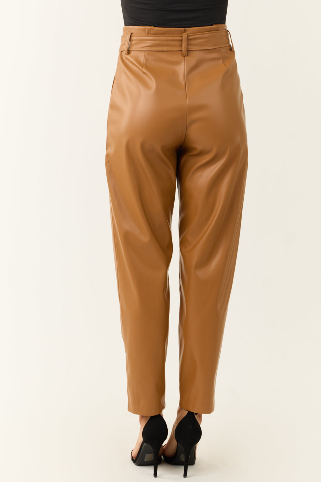 Brown Faux Leather Straight Leg Pants