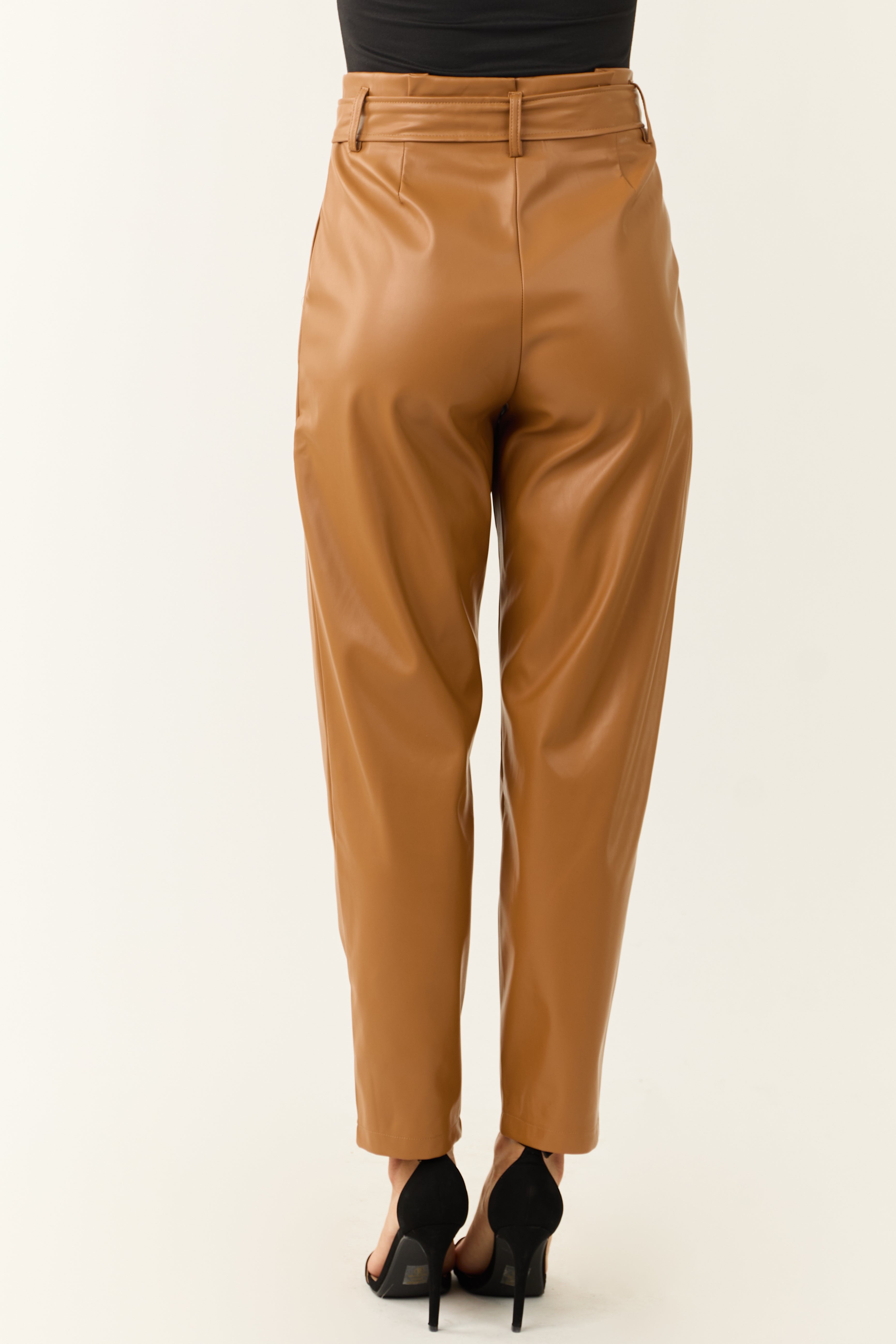 Brown Faux Leather Straight Leg Pants