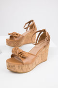 Brown Bow Open Toe Wedges