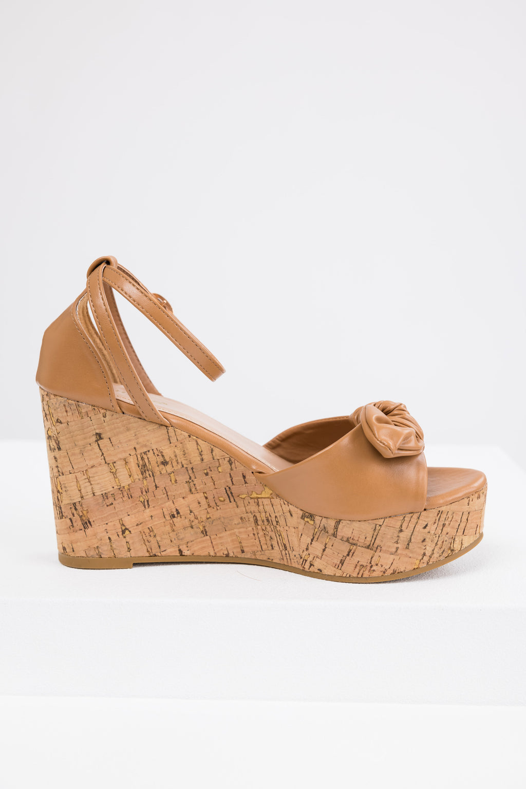 Brown Bow Open Toe Wedges