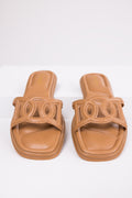 Brown Open Square Toe Flat Sandals