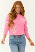 Pink Abstract Flower Embroidered Sweater
