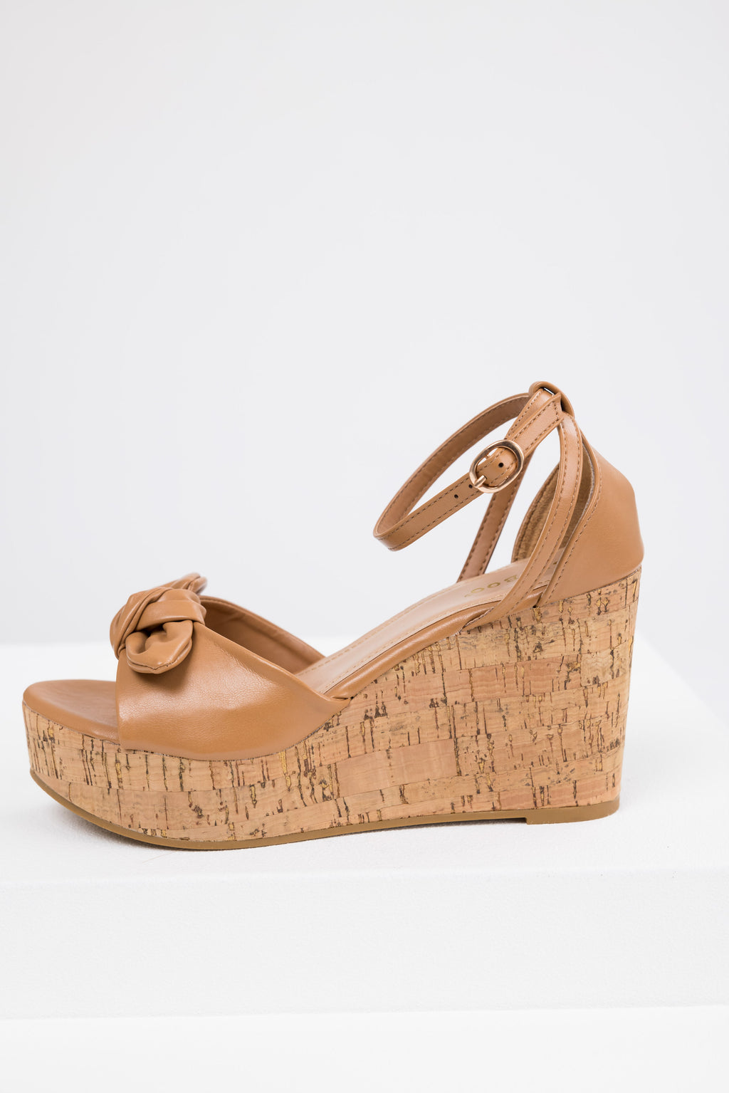 Brown Bow Open Toe Wedges