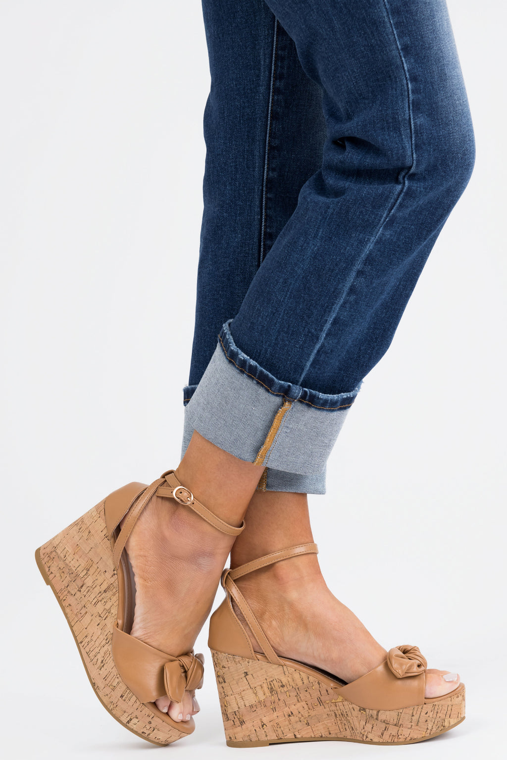 Brown Bow Open Toe Wedges