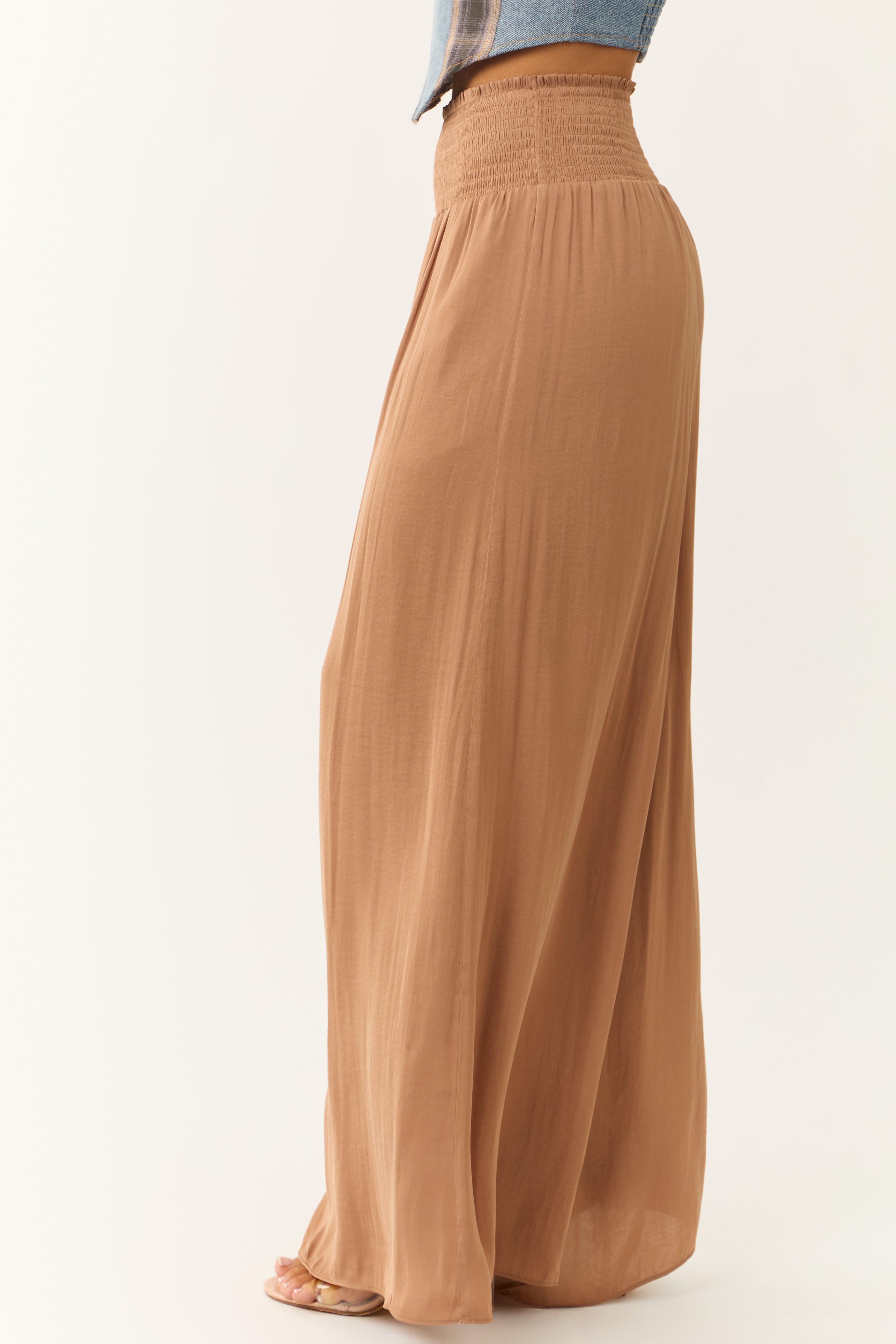 Brown Wide LegSmocked High Rise Pants