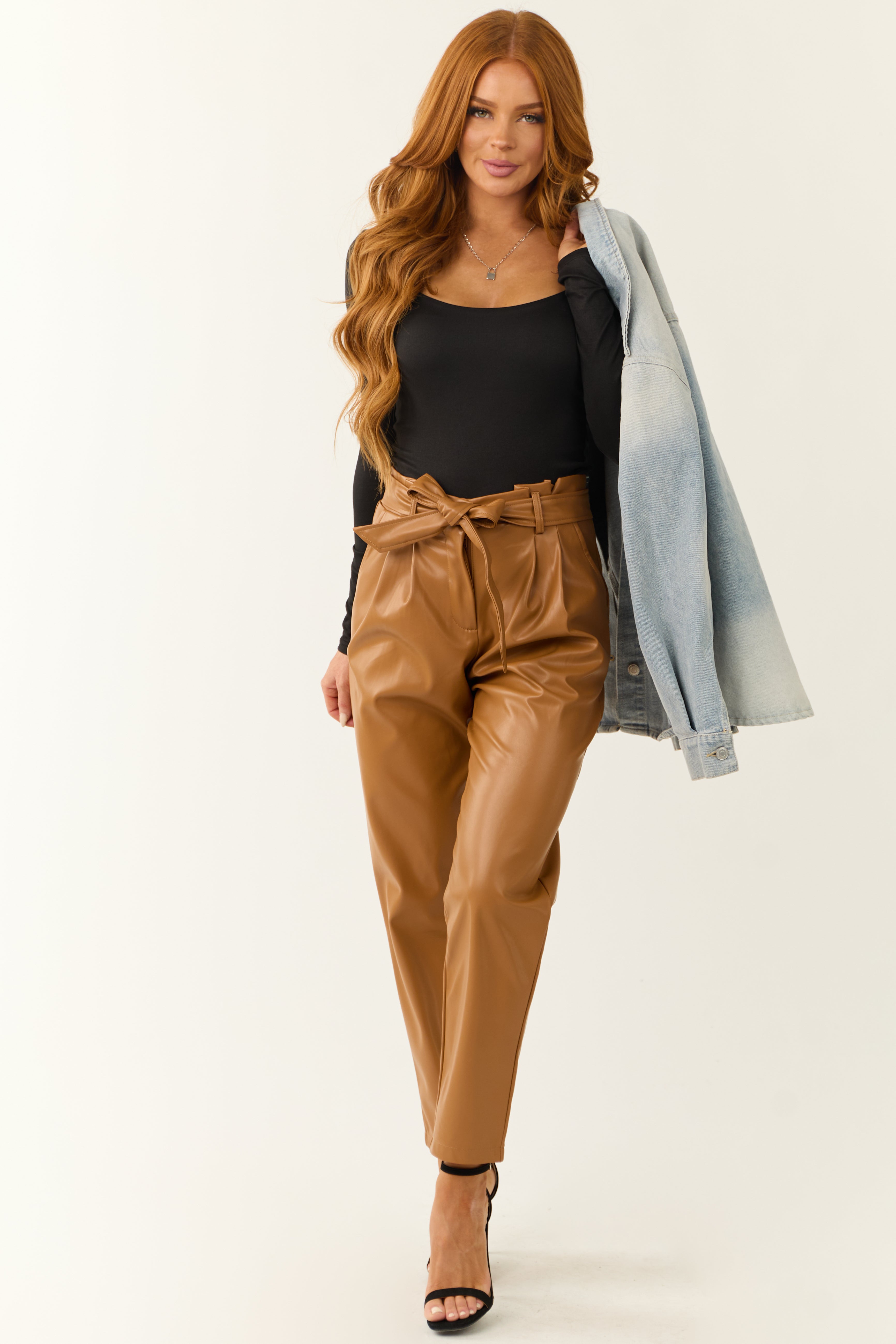 Brown Faux Leather Straight Leg Pants