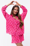 Pink Heart Print Plisse Elastic Shorts