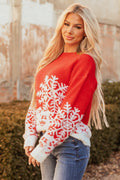 Bright red and Ivory Textured Snowflake Sweater