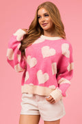 Pink and Cream Heart Thick Fuzzy Sweater