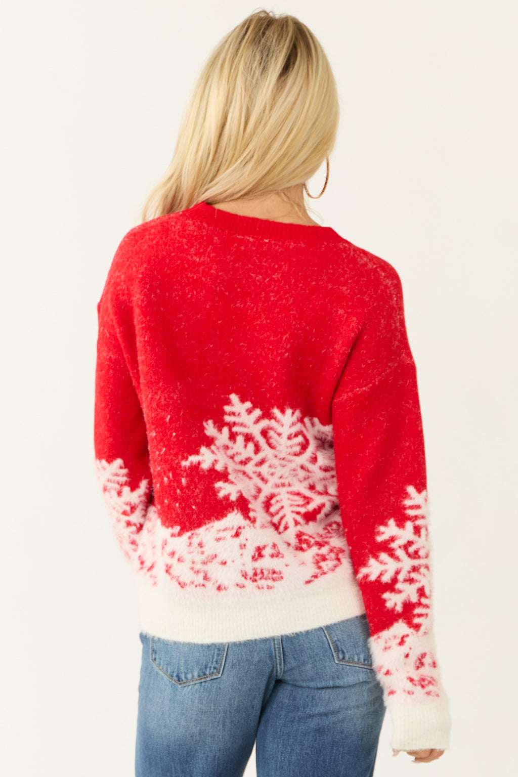 Bright red and Ivory Textured Snowflake Sweater