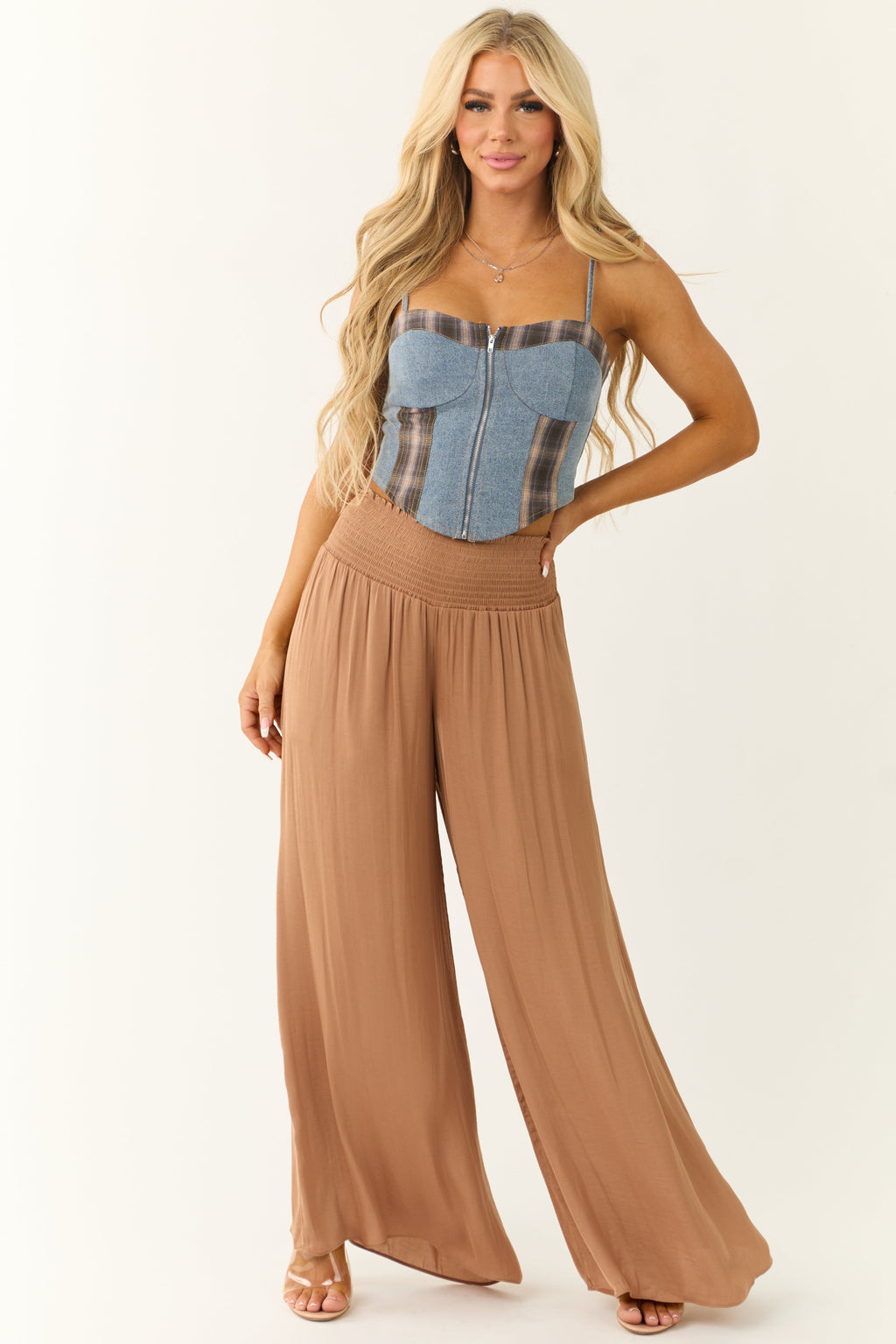 Brown Wide LegSmocked High Rise Pants