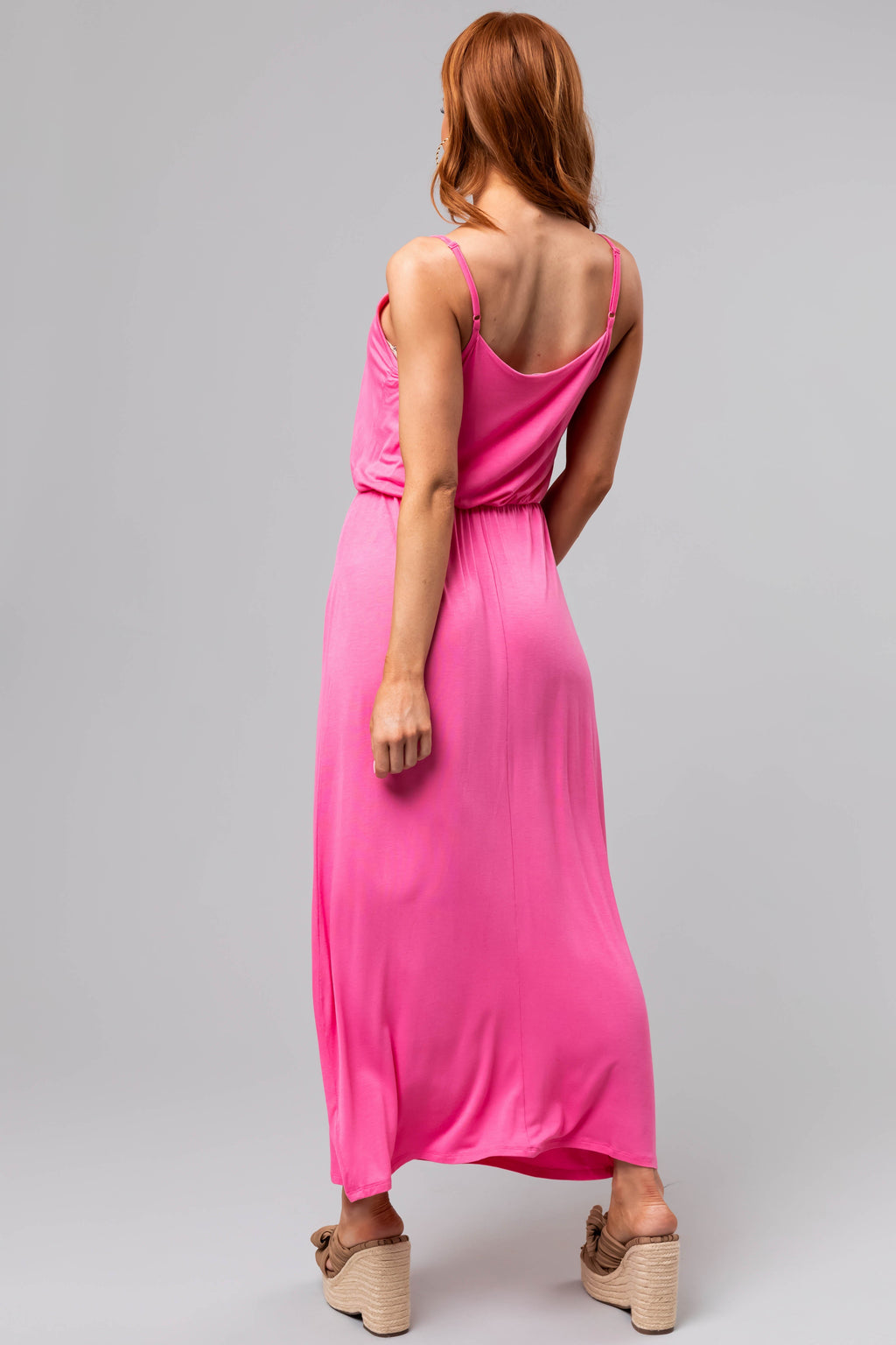 Pink Blouson Knit Maxi Cami Dress