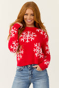 Bright Scarlet Long Sleeve Snowflake Sweater
