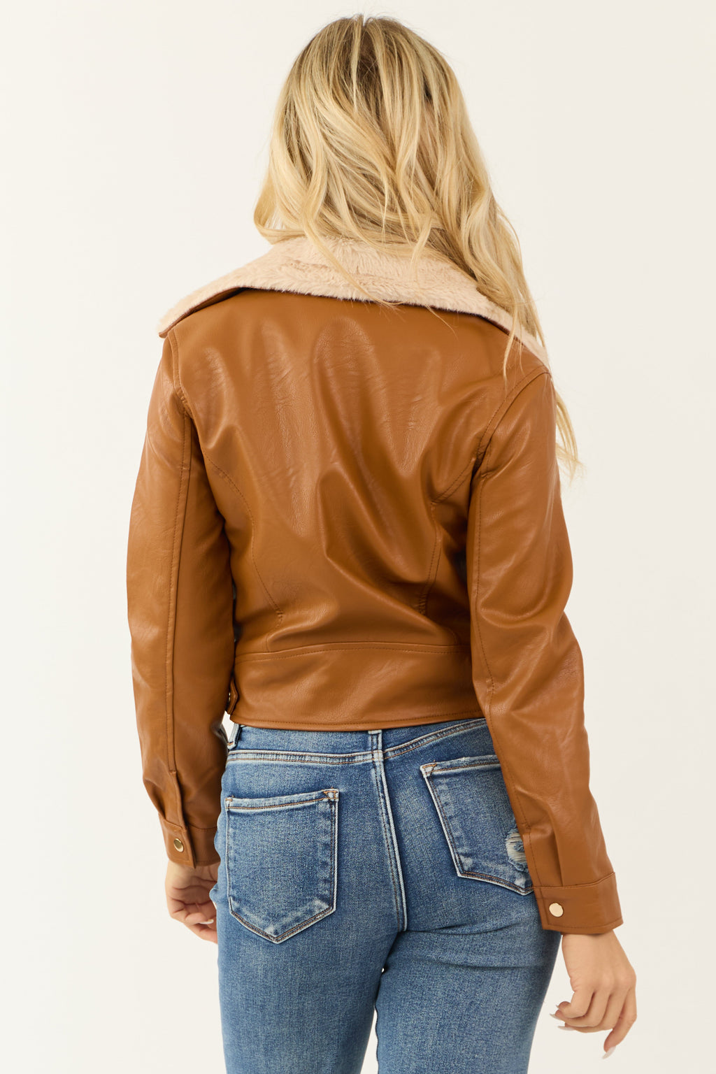 Brown Faux Leather Biker Jacket